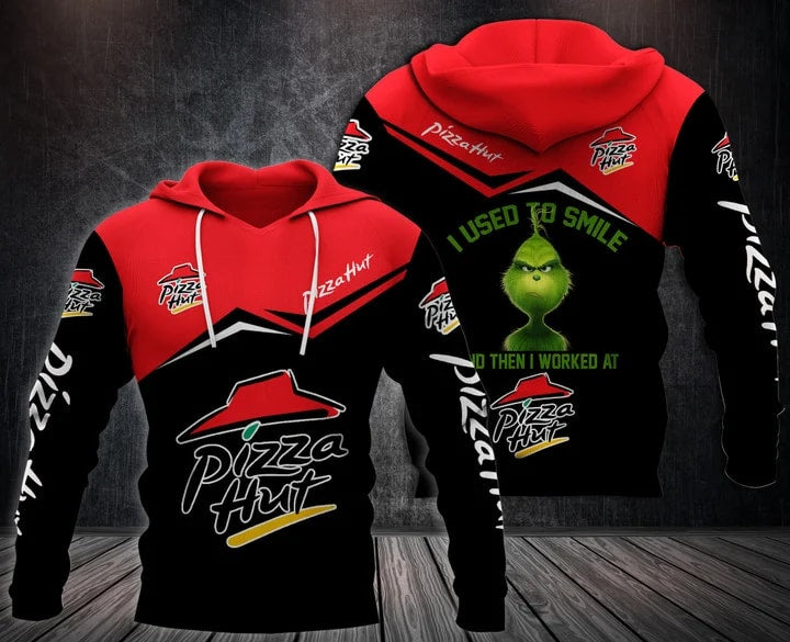 Grinch I Used To Smile And Then I Worked At Pizza Hut Logo All Over Print Hoodie