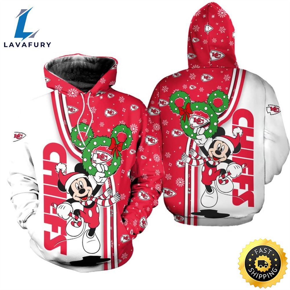 Kansas City Chiefs Christmas Mckey Football NFL All Over Print Hoodie Shirt