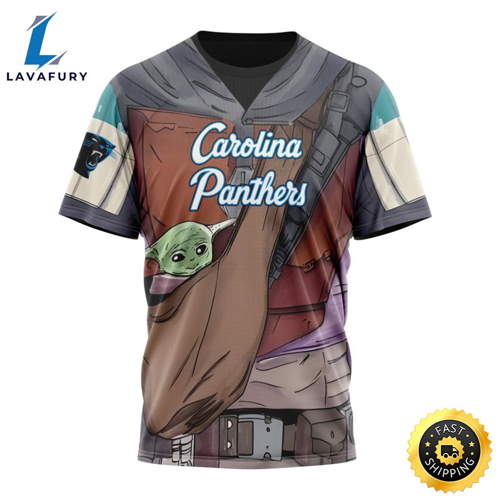 NFL Carolina Panthers Custom Name Number Mandalorian And Baby Yoda T-Shirt