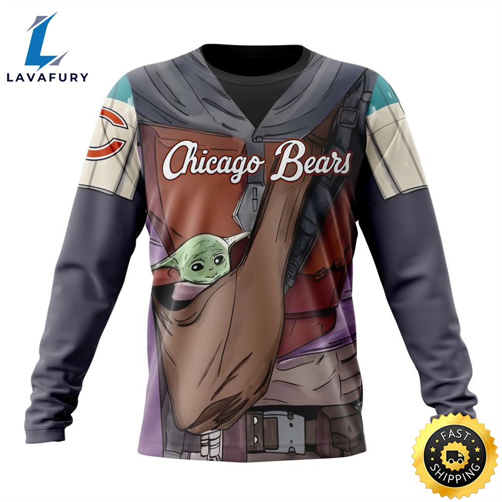 NFL Chicago Bears Custom Name Number Mandalorian And Baby Yoda Sweatshirt