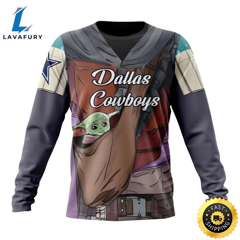 NFL Dallas Cowboys Custom Name Number Mandalorian And Baby Yoda Sweatshirt