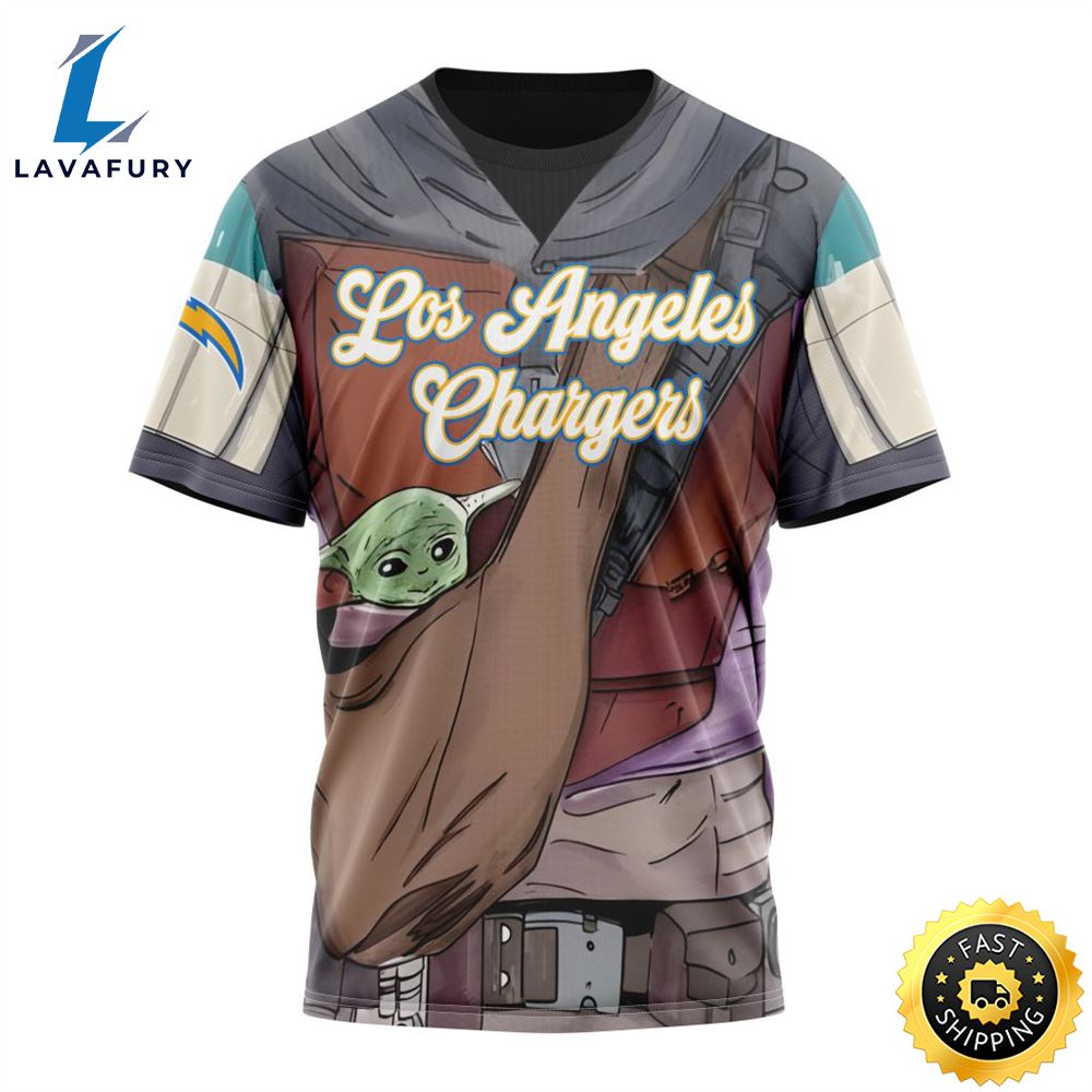 NFL Los Angeles Chargers Custom Name Number Mandalorian And Baby Yoda T-Shirt