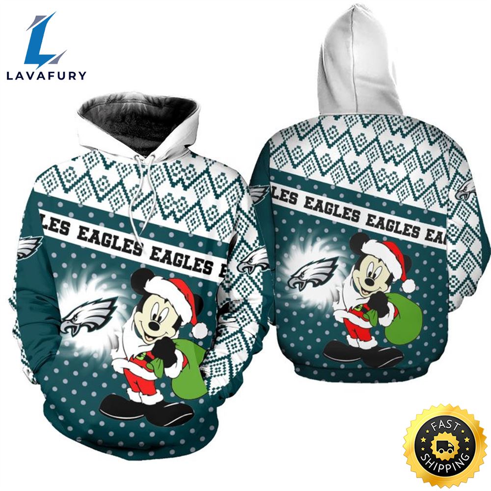 Philadelphia Eagles Christmas Mickey Football NFL All Over Print Hoodie Shirt