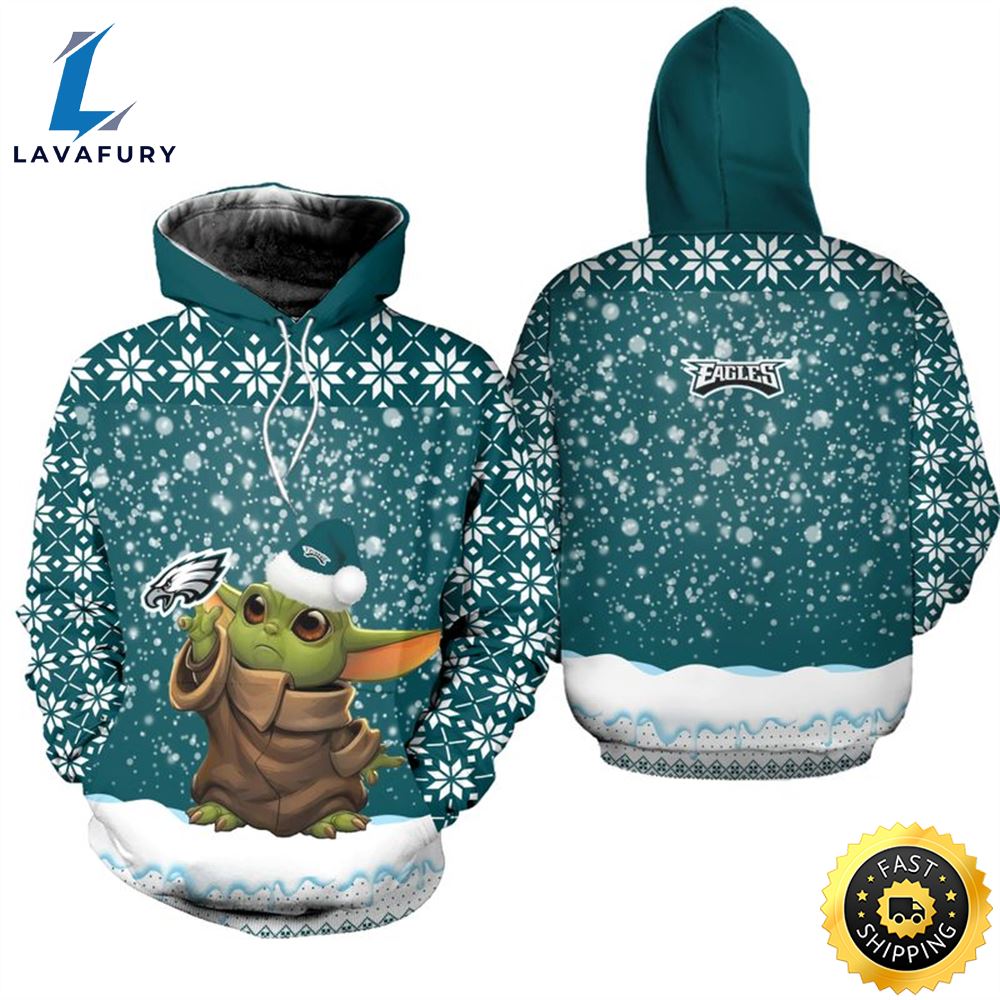 Philadelphia Eagles Christmas Pattern YODA Football NFL All Over Print Hoodie Shirt