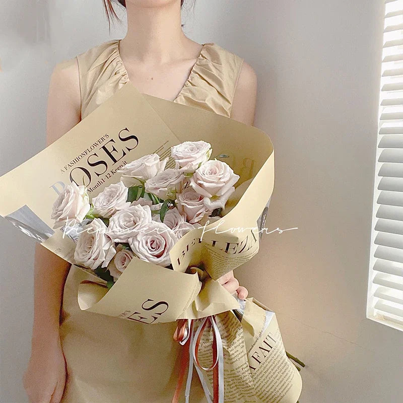 20PCS Newspaper Gift Wrapping Paper Fashion Flowers Bouquet Decorate Kraft Paper Festival Birthday Present Packaging LetterFilm