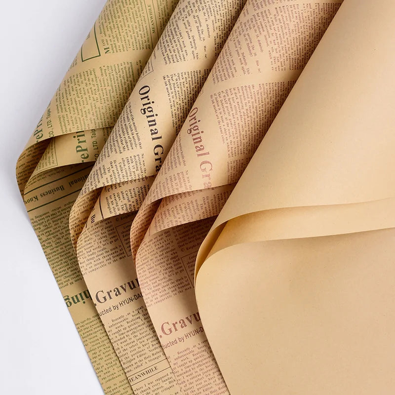 Vintage Style English Newspaper Kraft Flower Packaging Materials Photo Background Gift Wrapping Paper 50x70cm Various Colors