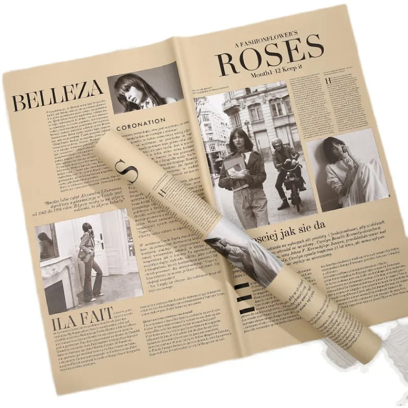 20PCS Newspaper Gift Wrapping Paper Fashion Flowers Bouquet Decorate Kraft Paper Festival Birthday Present Packaging LetterFilm