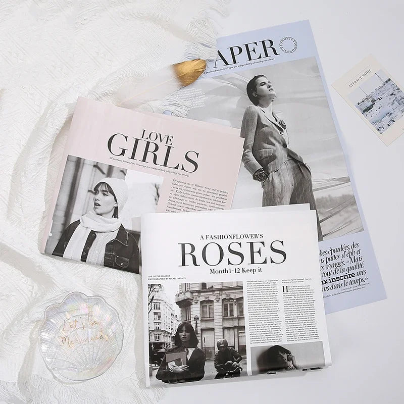 20PCS Newspaper Gift Wrapping Paper Fashion Flowers Bouquet Decorate Kraft Paper Festival Birthday Present Packaging LetterFilm
