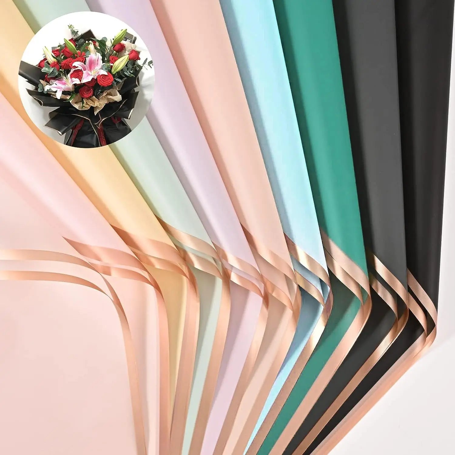 20 PCS Solid Color Border Flower Wrapping Paper, Waterproof Translucent Bouquet Wrapping Paper, Wedding Handmade Gift Bouquet