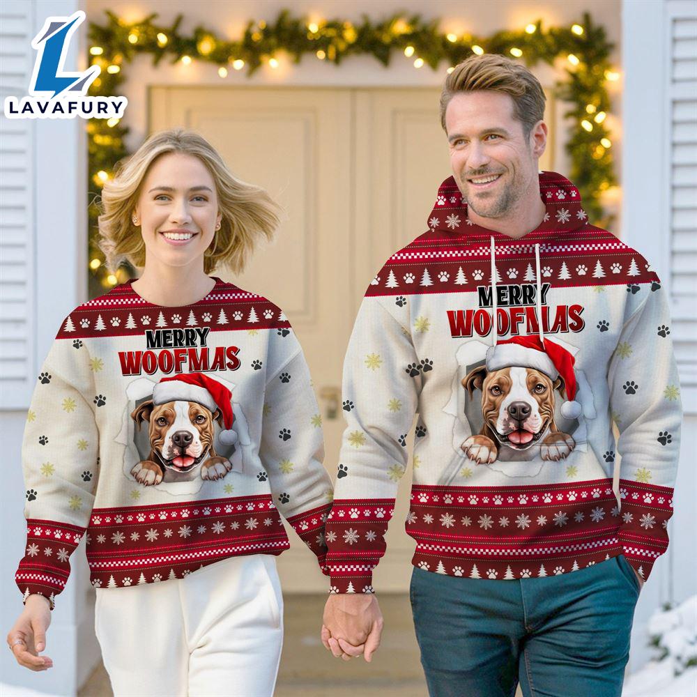 American Staffordshire Terrier Dog Merry Woofmas Christmas Sweatshirt & Hoodie Gift Christmas