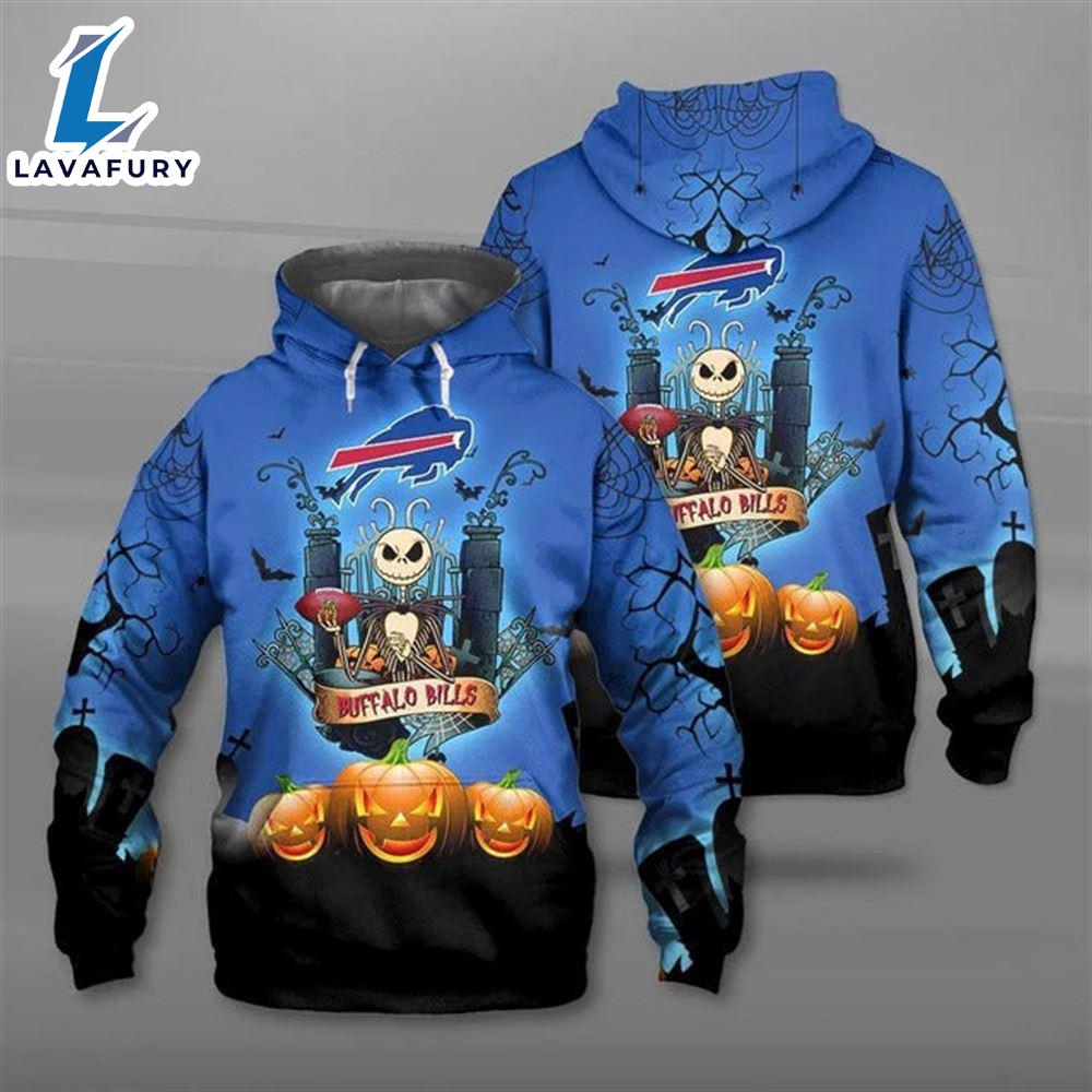 Buffalo Bills Halloween Jack Skellington With Pumpkin Super Bowl - Jack Skellington Hoodie
