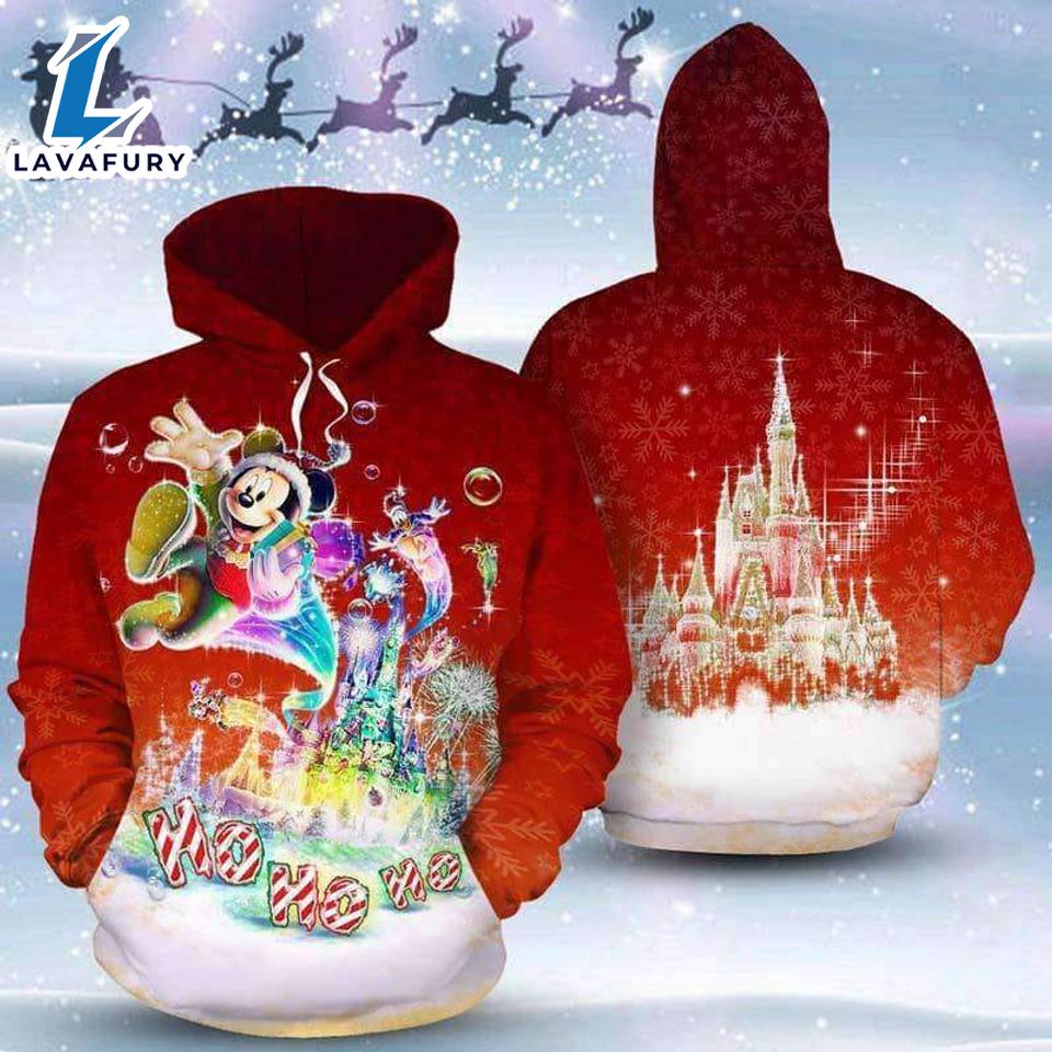 Magic Castle Mickey Mouse Ho Ho Ho Merry Christmas Hoodie 3D Printed - Shirts Gift for Mickey Lovers