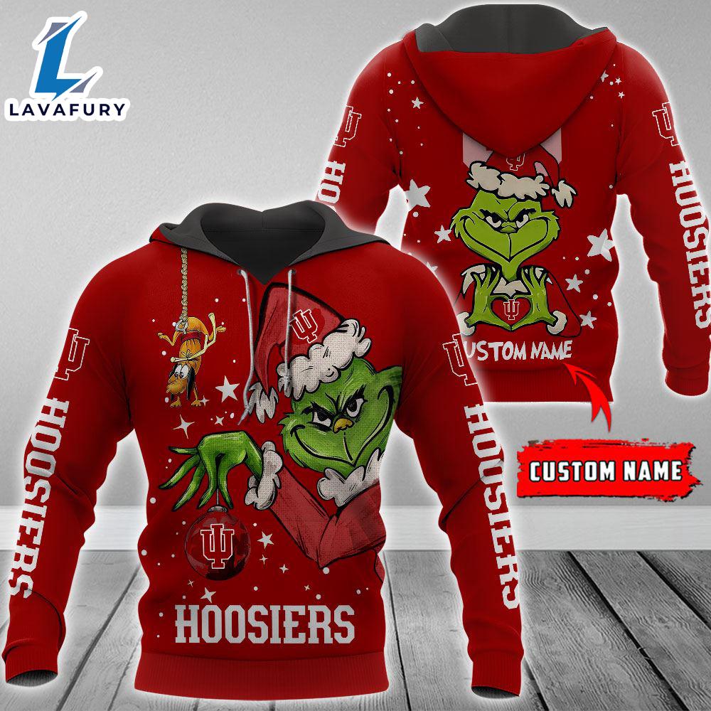 Ncaa Indiana Hoosiers Football Team The Grinch Custom Name Hoodie Gift Christmas