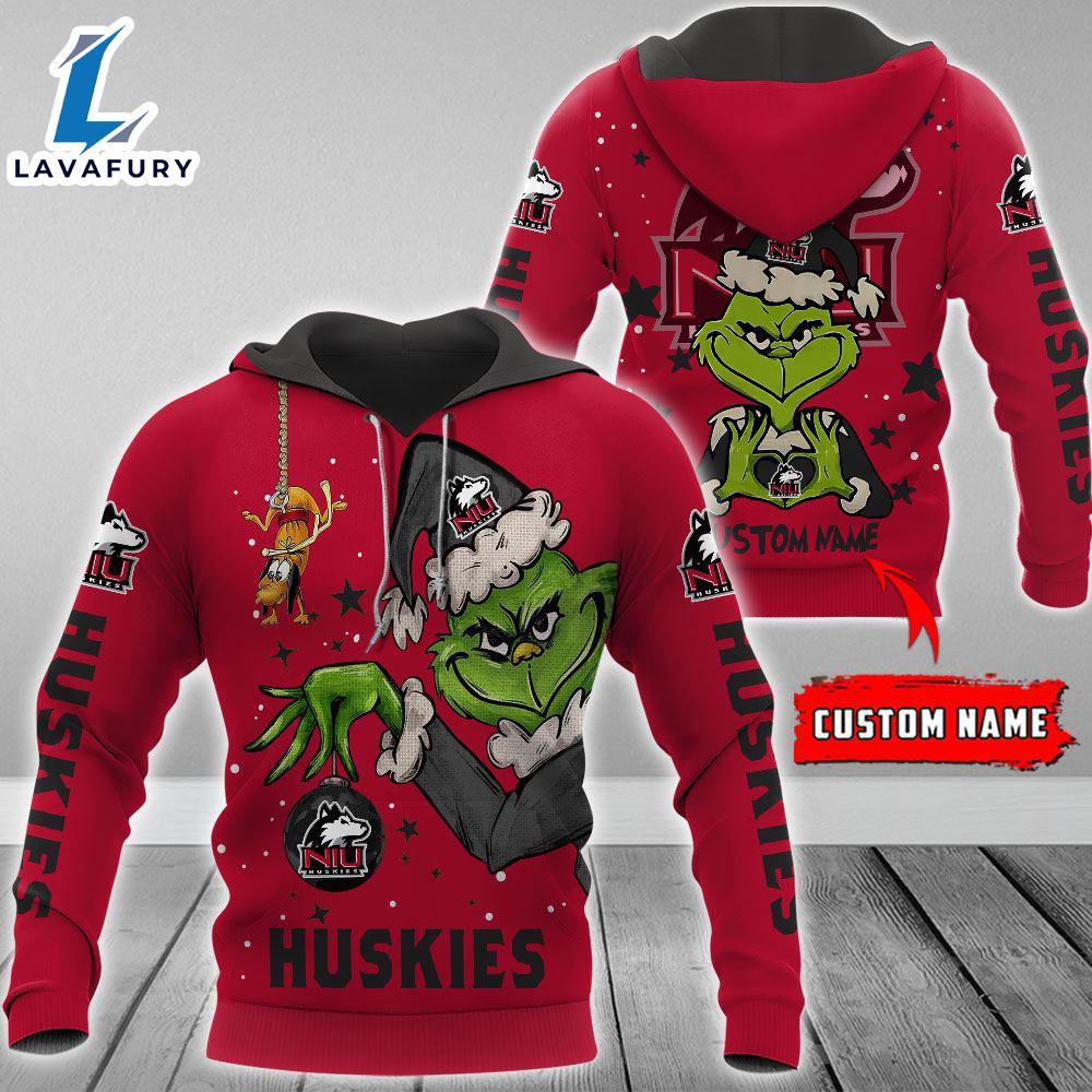 Ncaa Northern Illinois Huskies Football Team The Grinch Custom Name Hoodie Gift Christmas