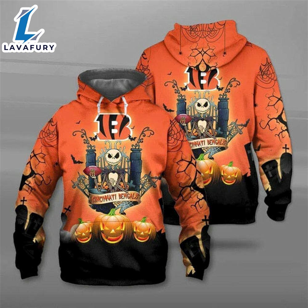 NFL Cincinnati Bengals Jack Skellington Halloween Pullover Hoodie- Jack Skellington Hoodie