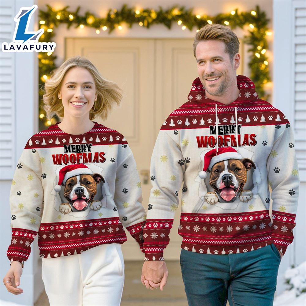 Staffordshire Bull Terrier Dog Merry Woofmas Christmas Sweatshirt & Hoodie Gift Christmas