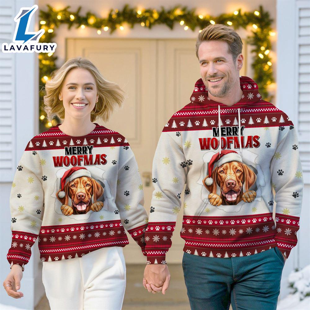 Vizsla Dog Merry Woofmas Christmas Sweatshirt & Hoodie Gift Christmas